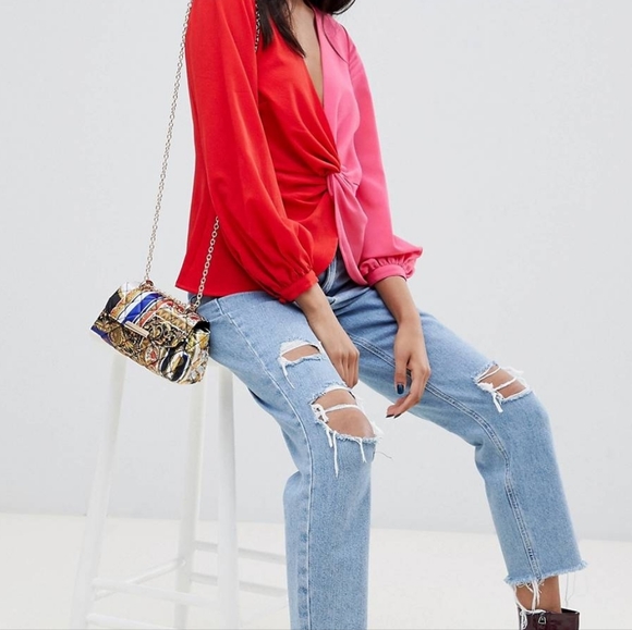 ASOS Design twist front color block long sleeve top - Picture 4 of 6